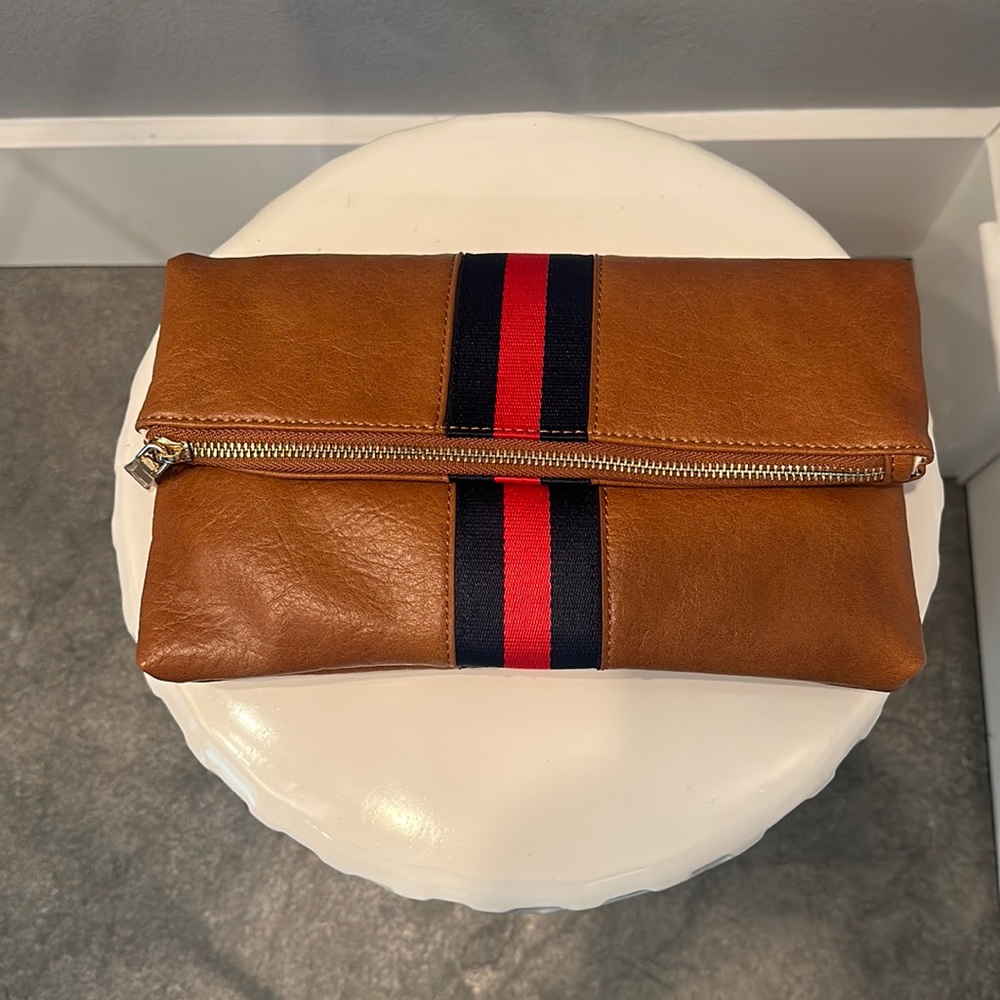 NWOT Faux Leather Foldover Clutch with chain strap